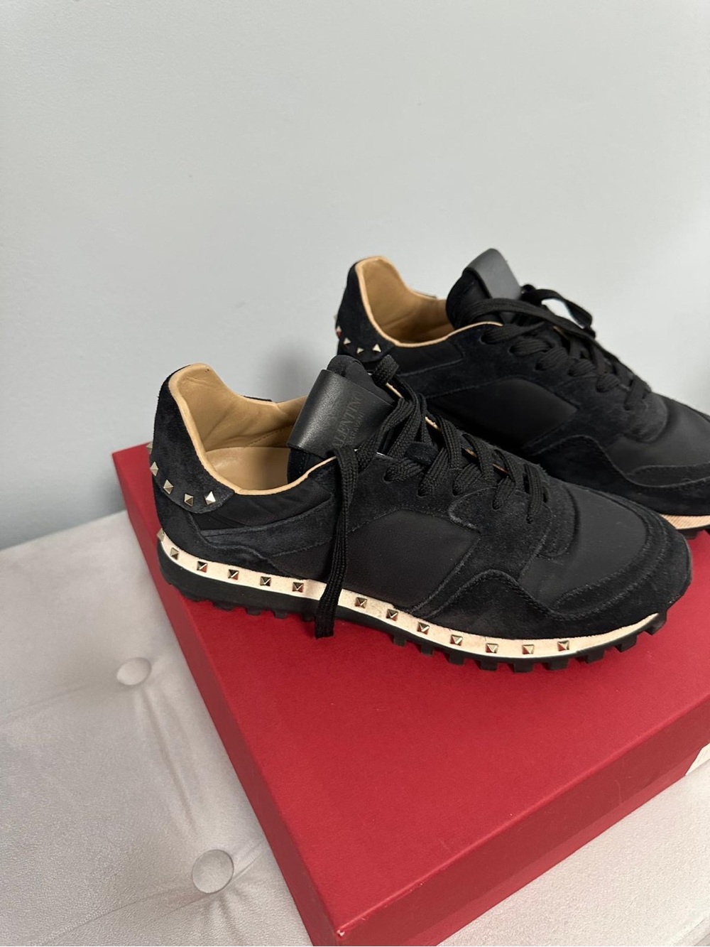 Valentino Garavani Black Suede Rockstud Low-Top Sneakers